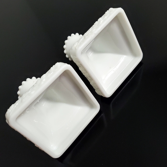 🎁2 Handpainted Paneled Grape White Milk Glass Beaded Single 1" Candlesticks - Picture 5 of 10